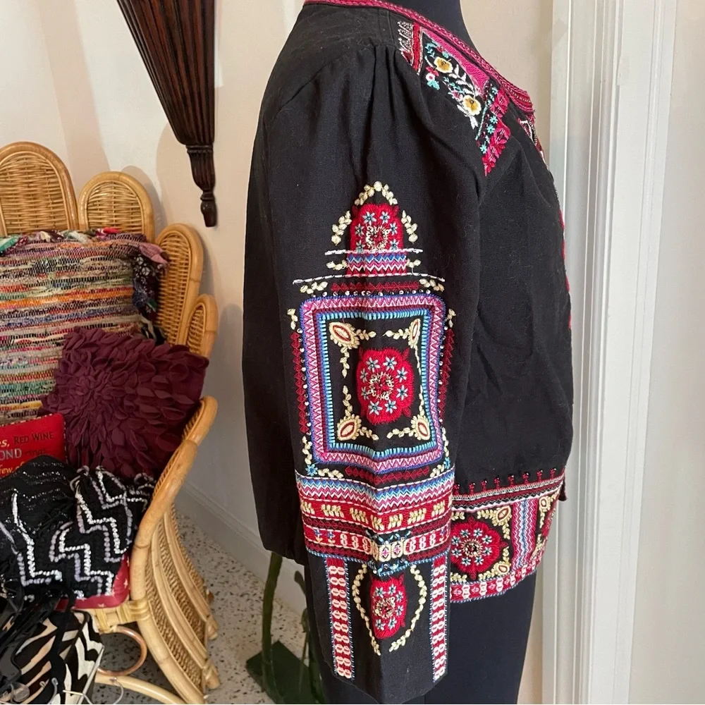 ANTHROPOLOGIE NEW Navy Embroidered Jacket Wrap with beads and sequins! New! - Picture 3 of 10